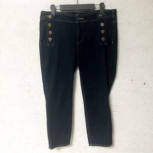 TALBOTS 10P WOMENS DARK WASH BUTTONS‎ STRETCH COTTON BLEND DATE NIGHT 70'S JEANS